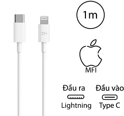 Cáp sạc ZMI USB-C to Lightning MFI 1m AL870