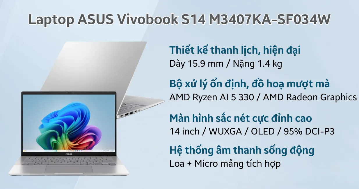 Laptop ASUS Vivobook S14 M3407KA-SF034W