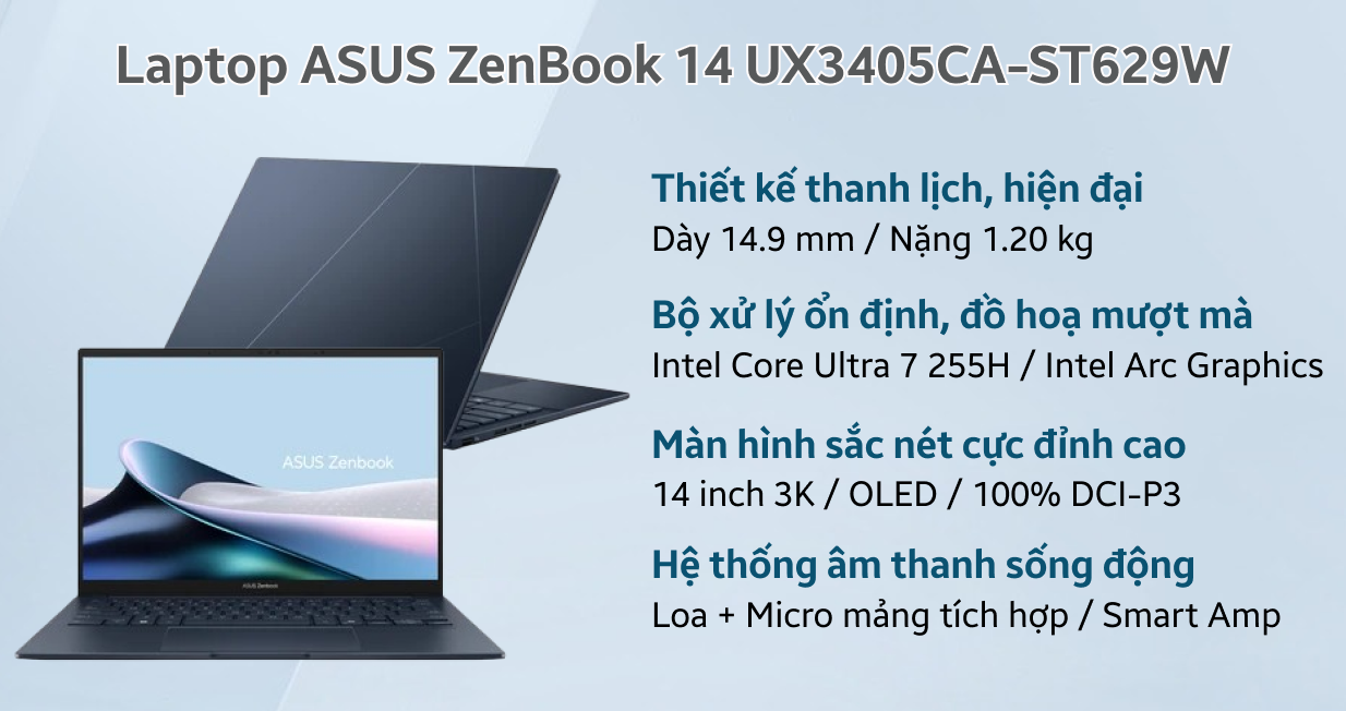ASUS Zenbook 14 UX3405CA – Intel Core Ultra 7 255H, 16GB RAM, 512GB SSD, 14" FHD Touchscreen
