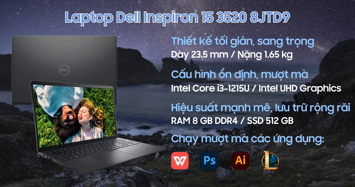 Laptop Dell Inspiron 15 3520 8JTD9 | Giá rẻ, trả góp 0%