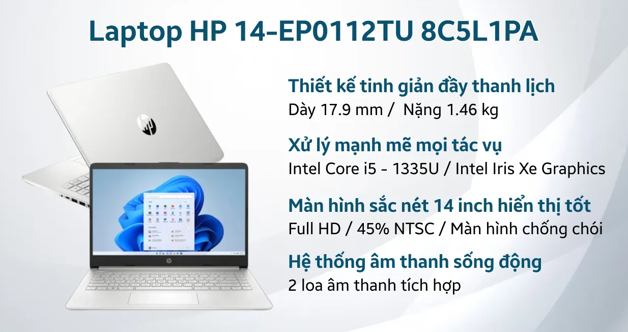 HP 14 -ep0112TU: Core i5 1335u/16G/512G/14in FHD/đèn phím/BH lâu 22th! - 2