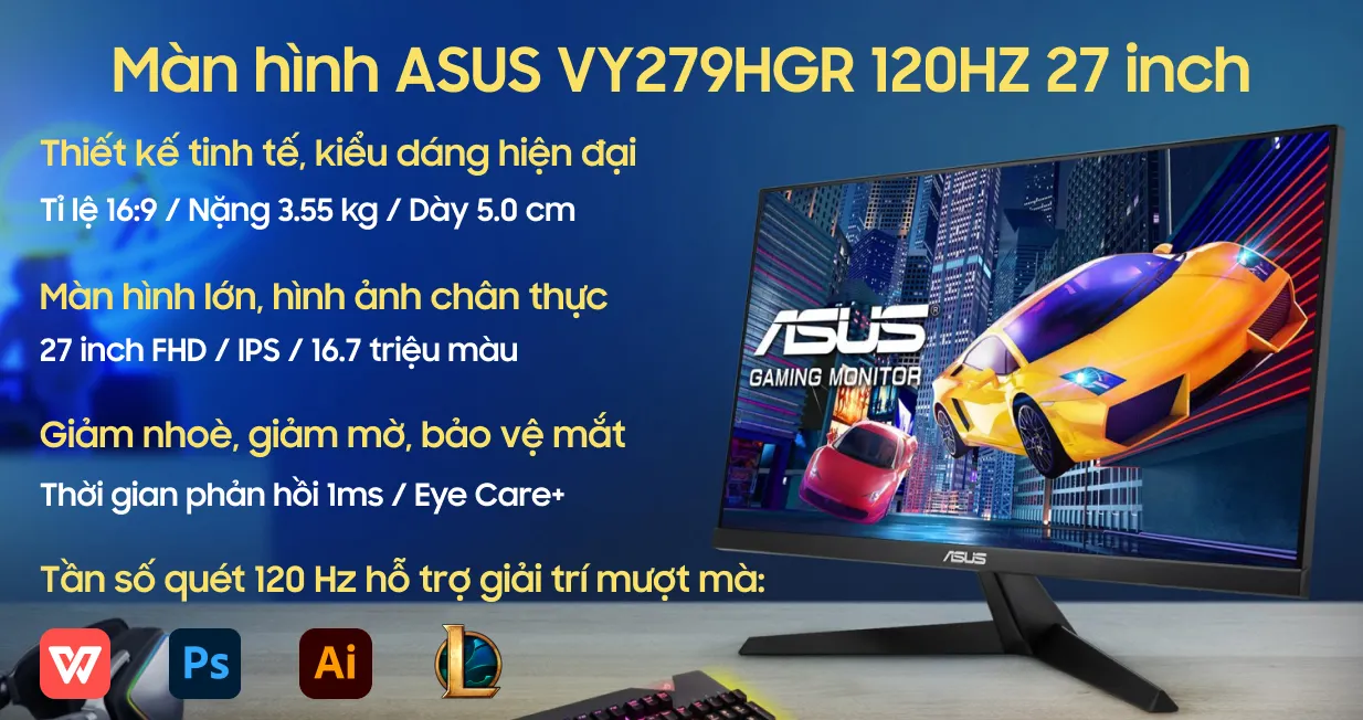 Màn hình ASUS VY279HGR 120HZ 27 inch | Giá rẻ, trả góp 0%
