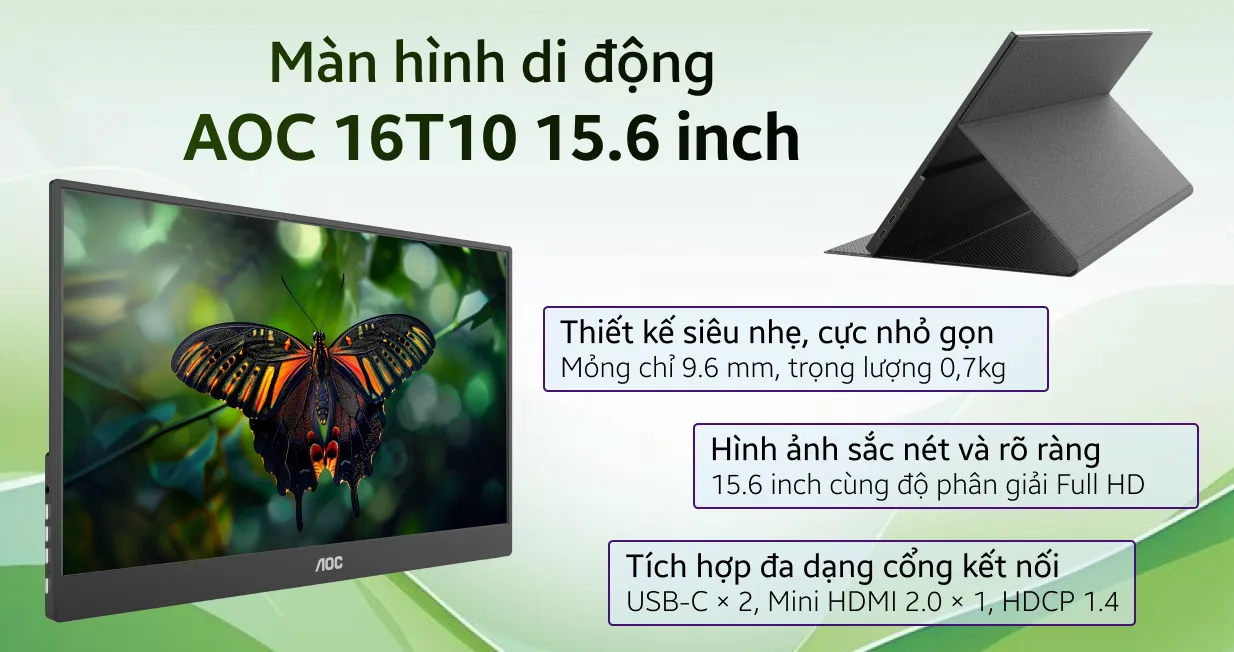 Màn hình di động AOC 16T10 15.6 inch | Giá rẻ, trả góp 0%