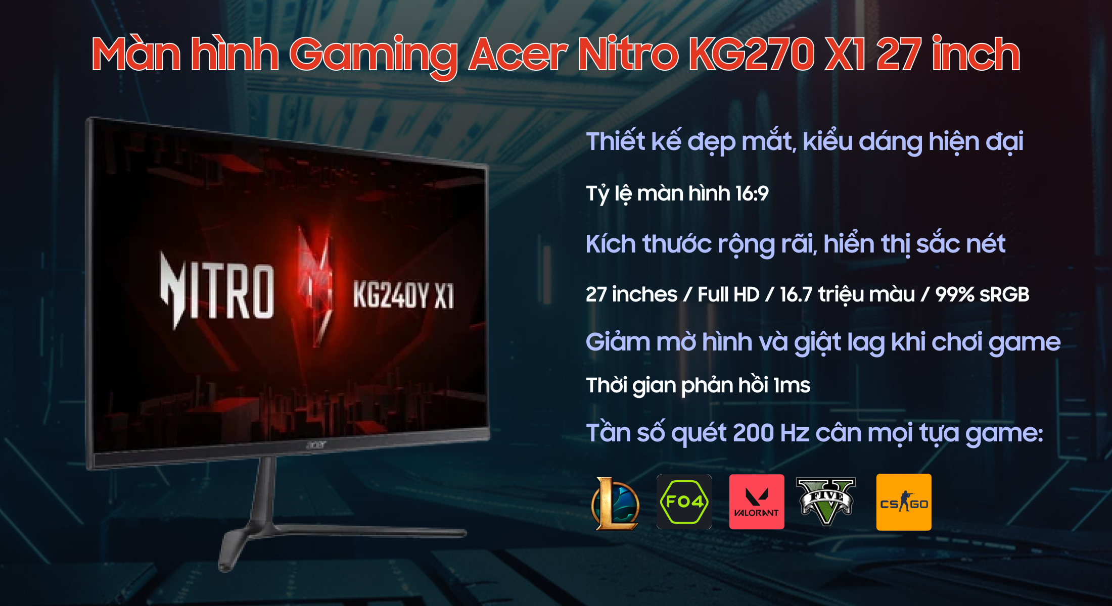Màn hình Gaming Acer Nitro KG270 X1 27 inch | Giá rẻ