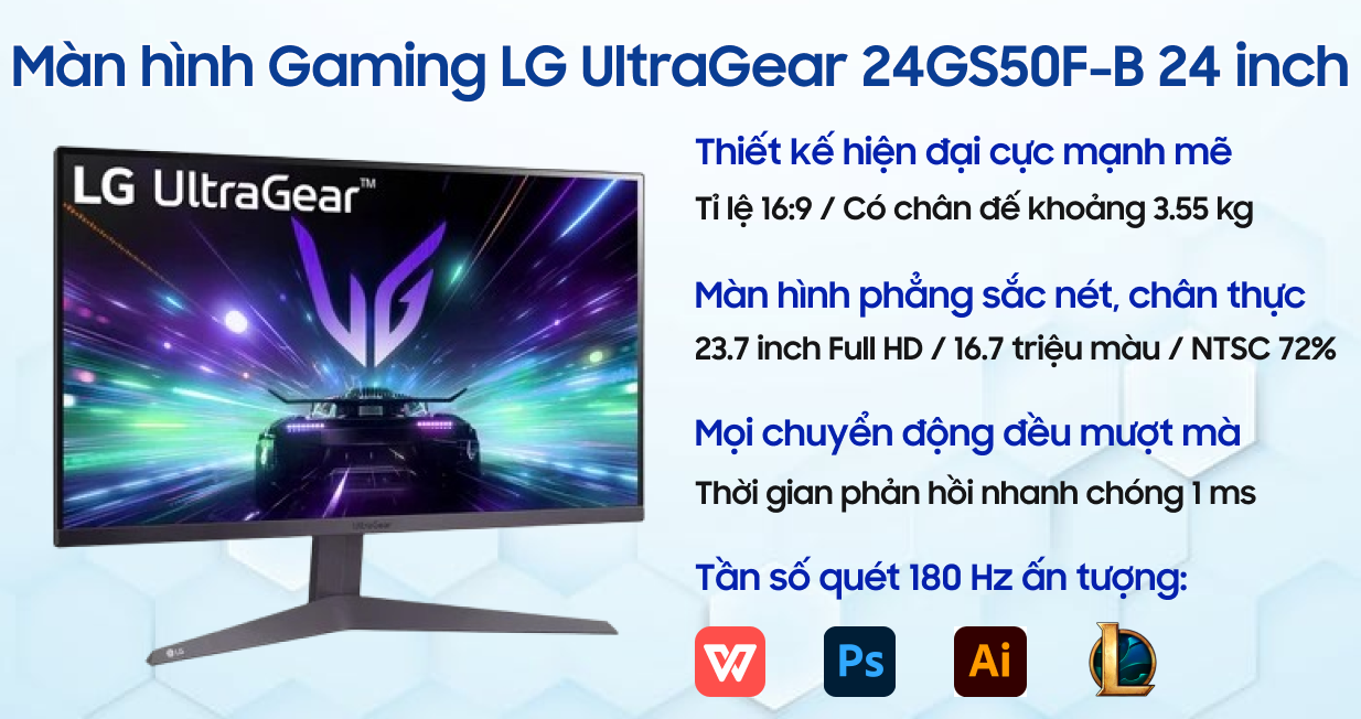 Màn hình Gaming LG UltraGear 24GS50F-B 24 inch | Giá rẻ, trả góp 0%