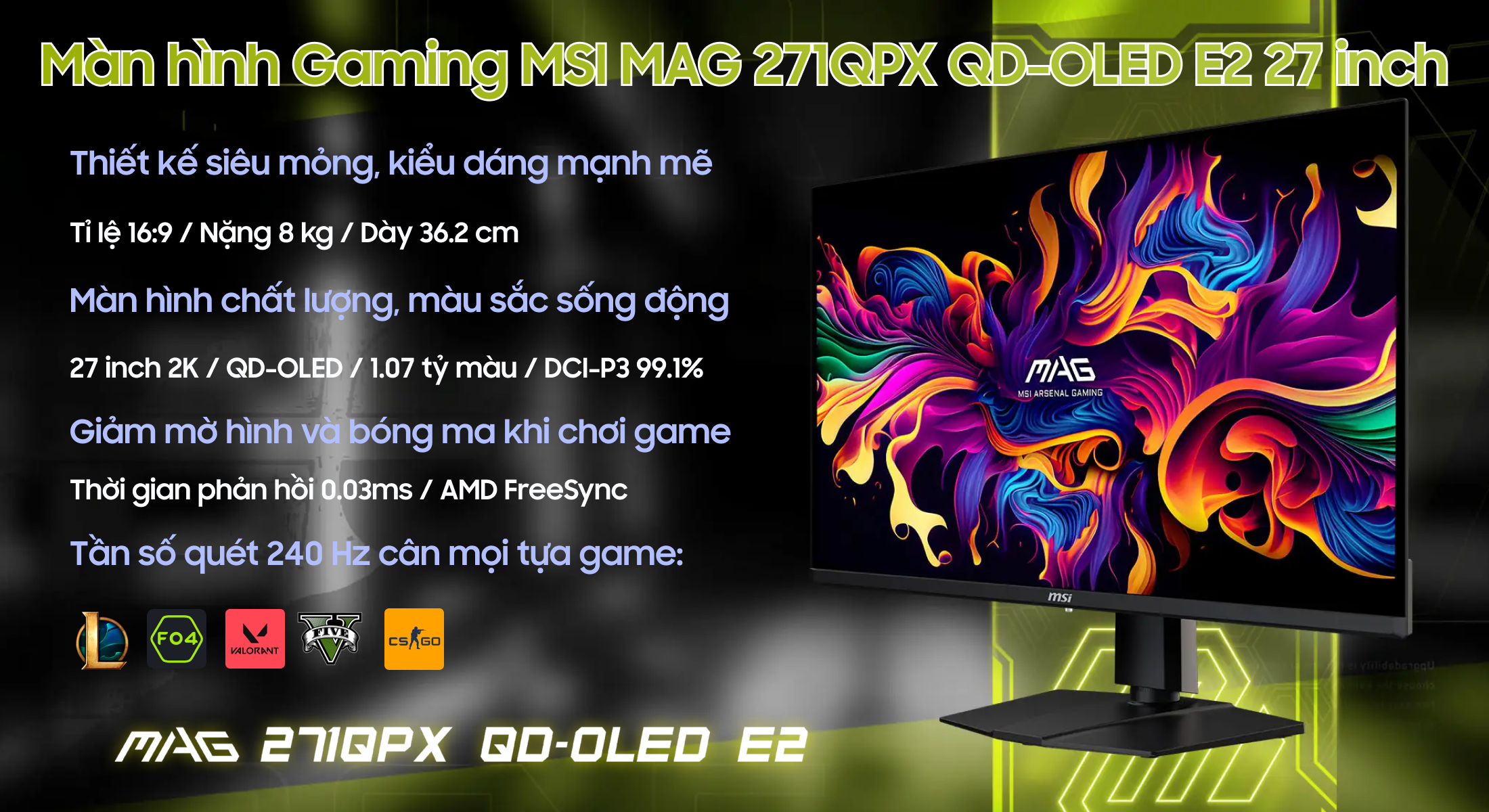 Màn hình Gaming MSI MAG 271QPX QD-OLED E2 27 inch | Giá rẻ, trả góp 0%