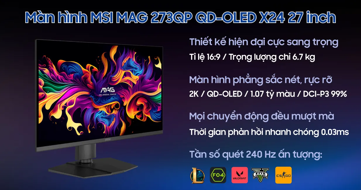 Màn hình Gaming MSI MAG 273QP QD-OLED X24 27 inch | Giá rẻ, trả góp 0%