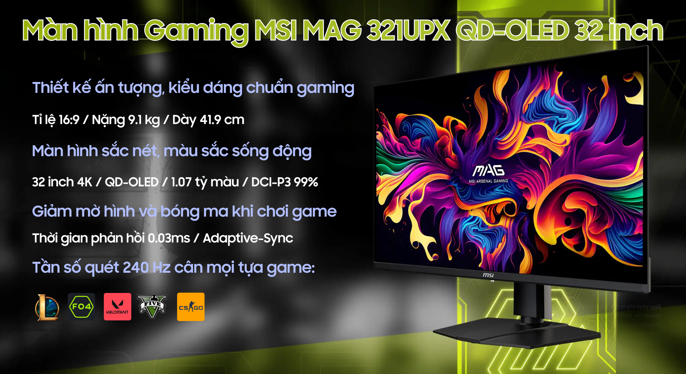 Màn hình Gaming MSI MAG 321UPX QD-OLED 32 inch | Giá rẻ, trả góp 0%