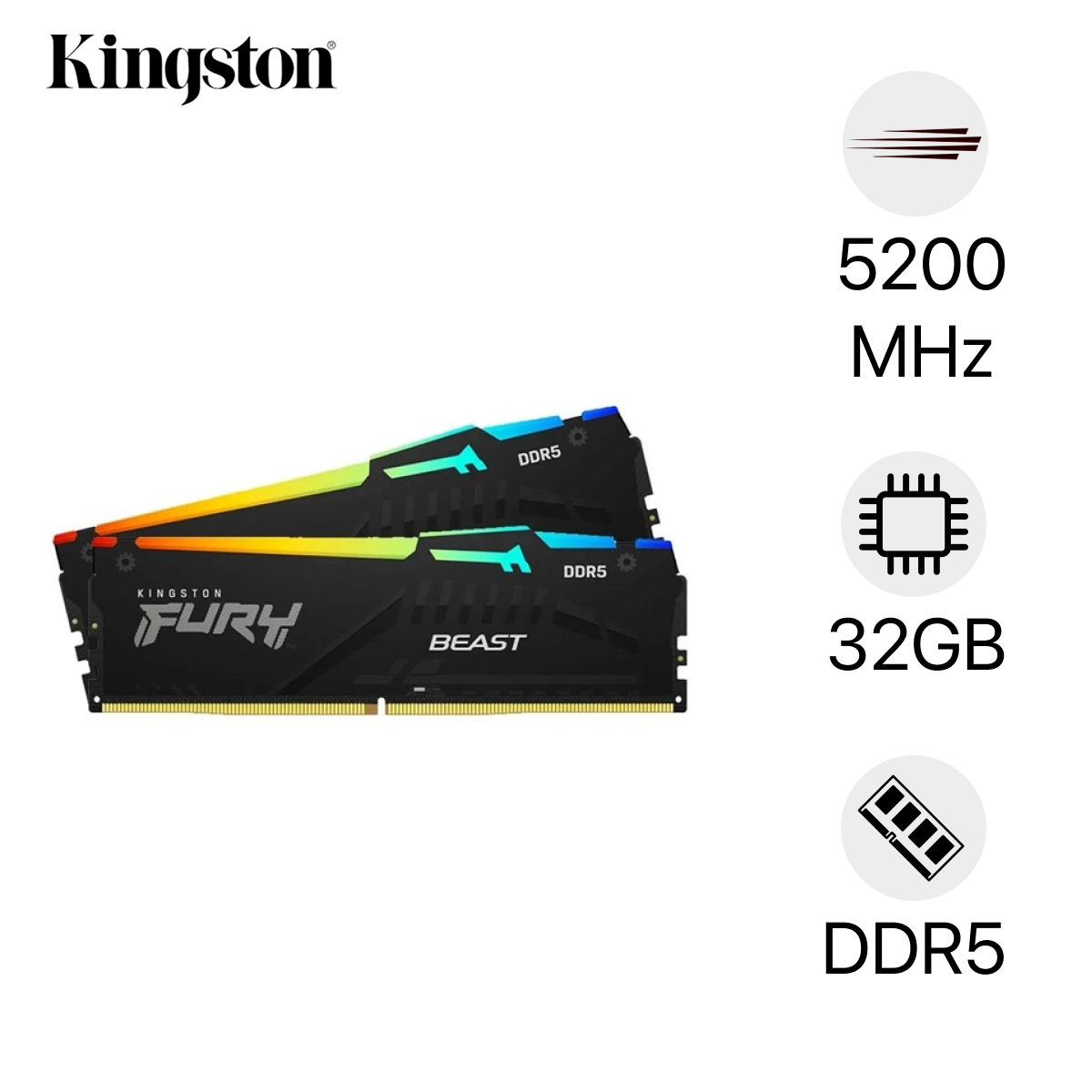 Ram PC Kingston Fury RGB DDR5 5200MHz 32GB (2*16) KF552C40BBAK2