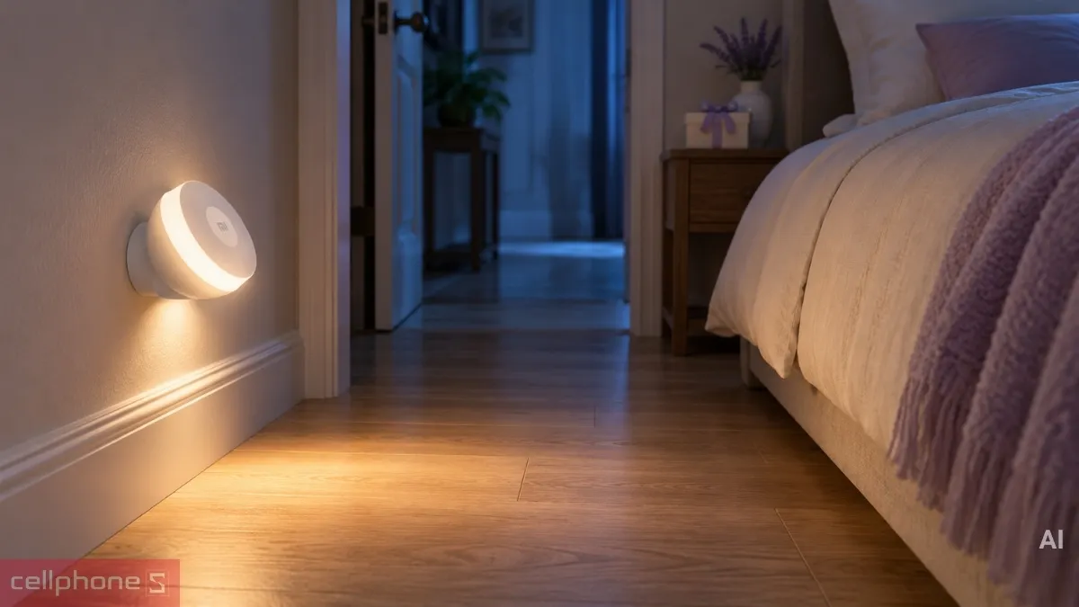 Đèn ngủ cảm biến chuyển động tự bật sáng giúp bà quan sát lối đi ban đêm