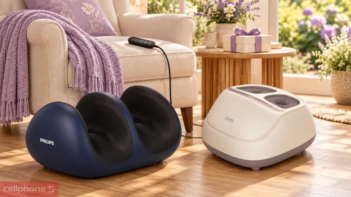 Máy massage chân giúp bà thư giãn đôi chân sau khi đi dạo và vận động