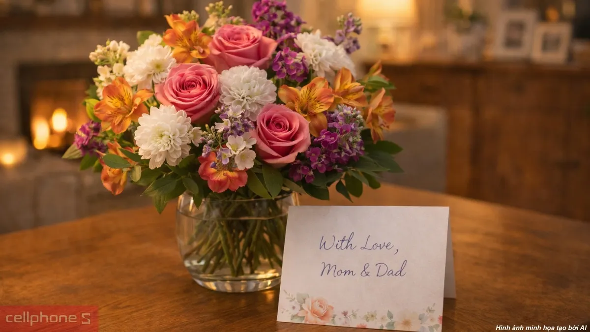 Tặng hoa và thiệp làm quà tặng 8/3 cho bà