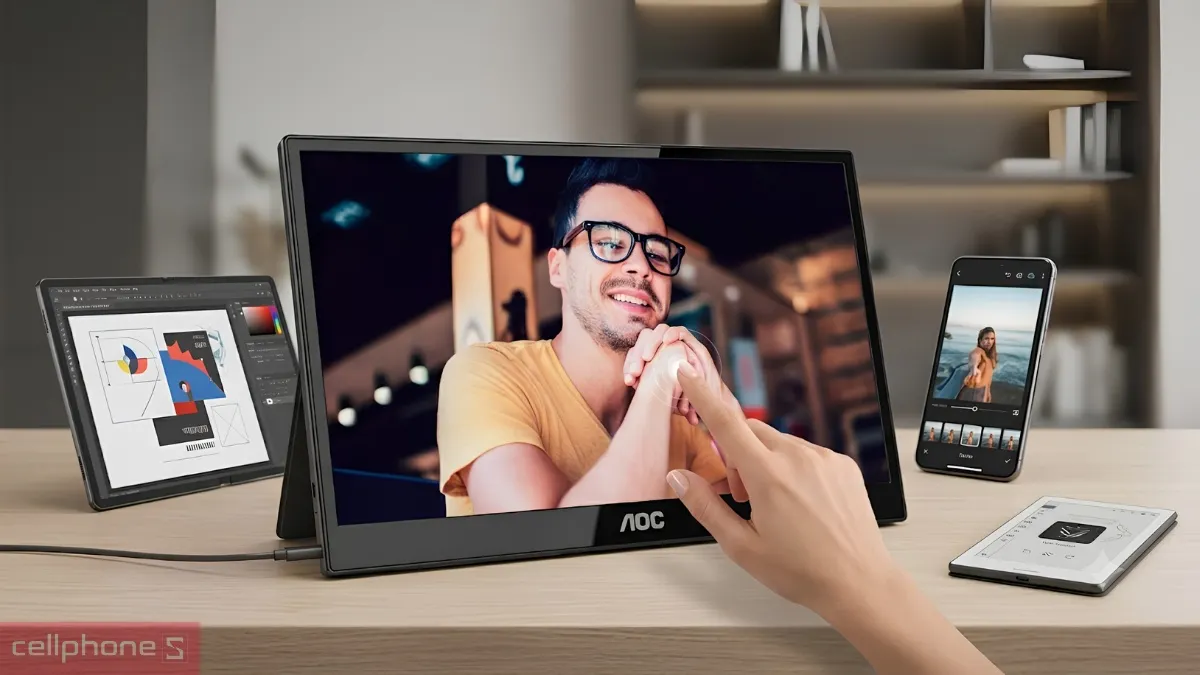 Màn hình AOC di động hỗ trợ thao tác tương tác trực tiếp trên bề mặt