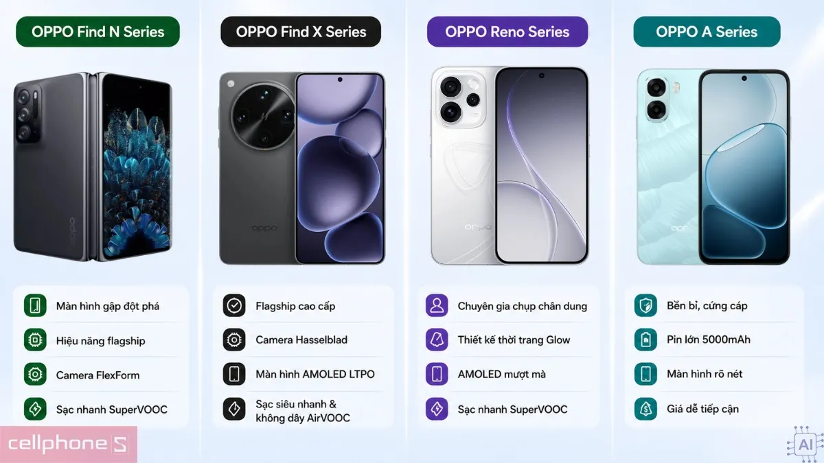 So sánh nhanh tất cả các dòng điện thoại OPPO trên thị trường Việt Nam