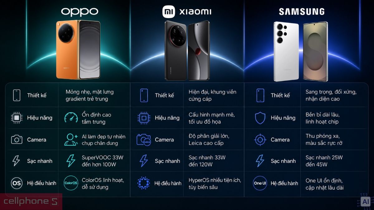 So sánh điện thoại OPPO với các đối thủ cùng phân khúc