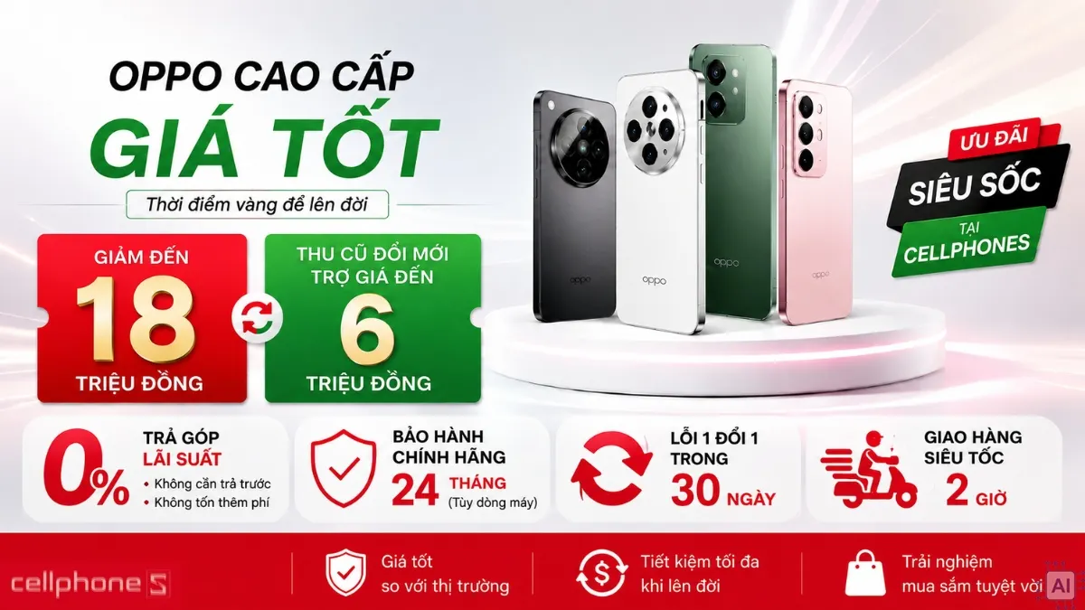 Loạt điện thoại OPPO giảm giá kỷ lục đến 18 triệu tại CellphoneS