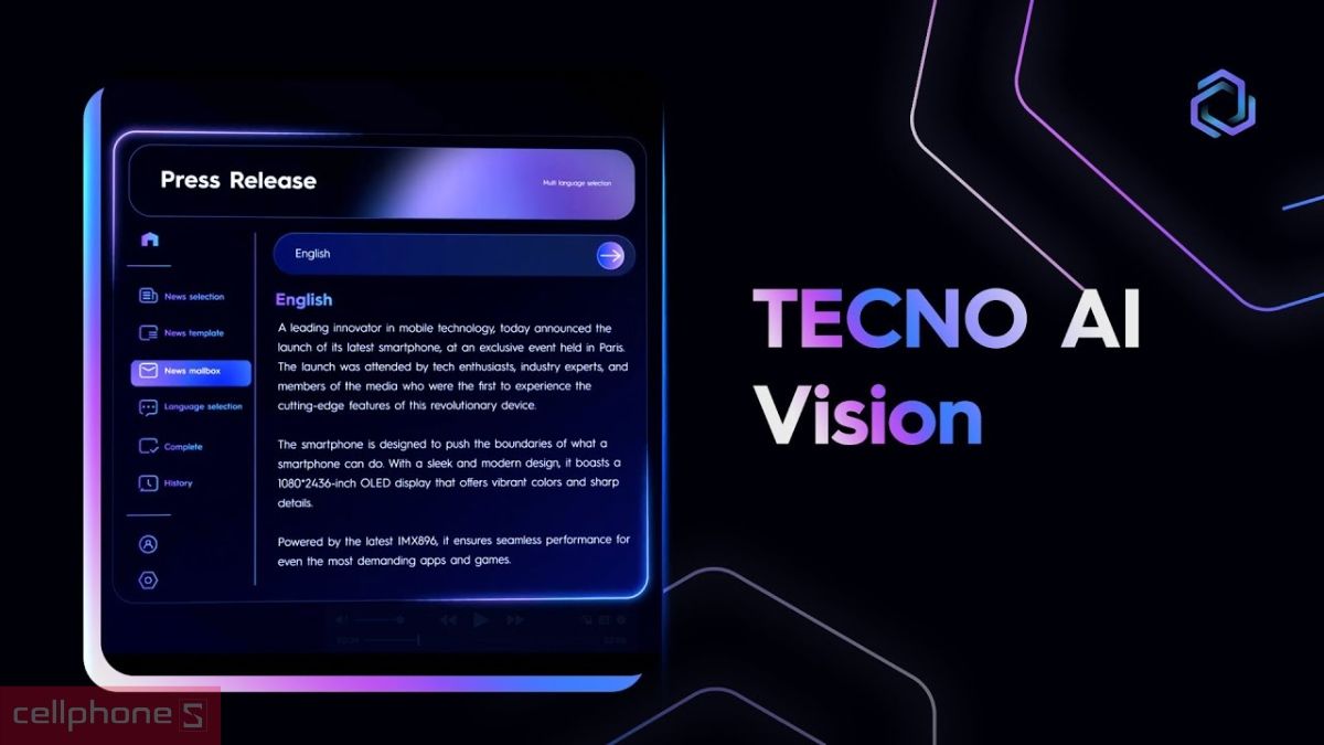 Giao diện xử lý tính năng thông minh của công nghệ TECNO AI Vision trên nền tối Giao diện xử lý tính năng thông minh của công nghệ TECNO AI Vision trên nền tối
