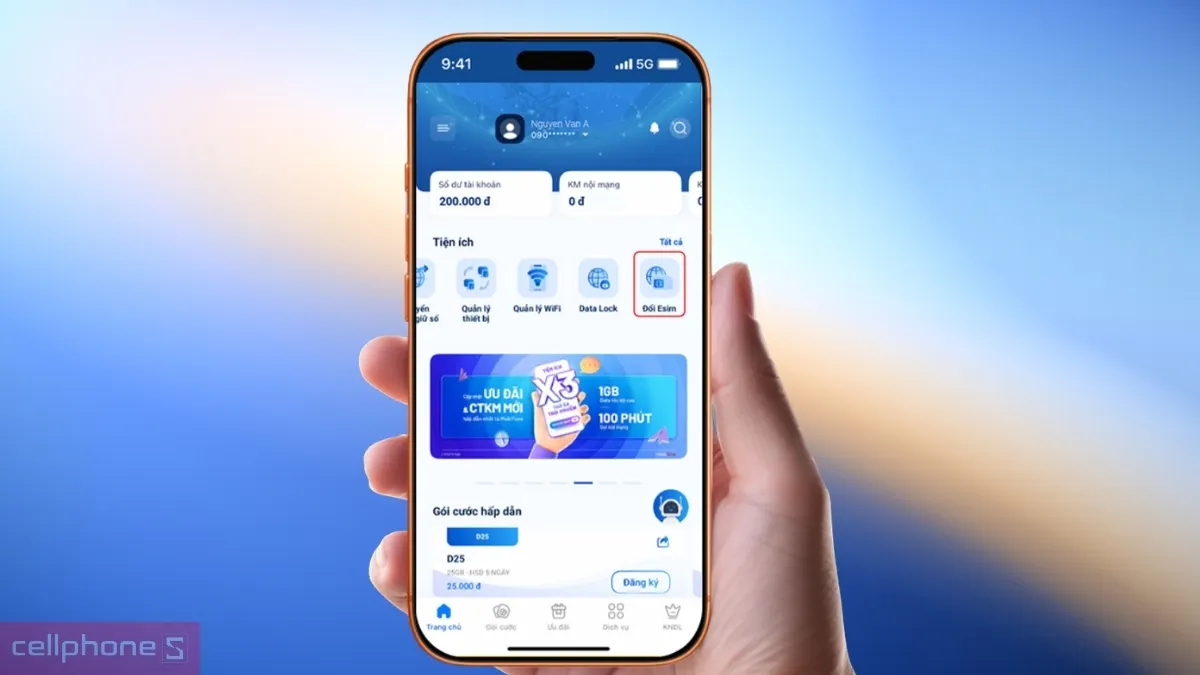 Cài đặt eSIM MobiFone bằng mã QR tự động cập nhật thông số mạng