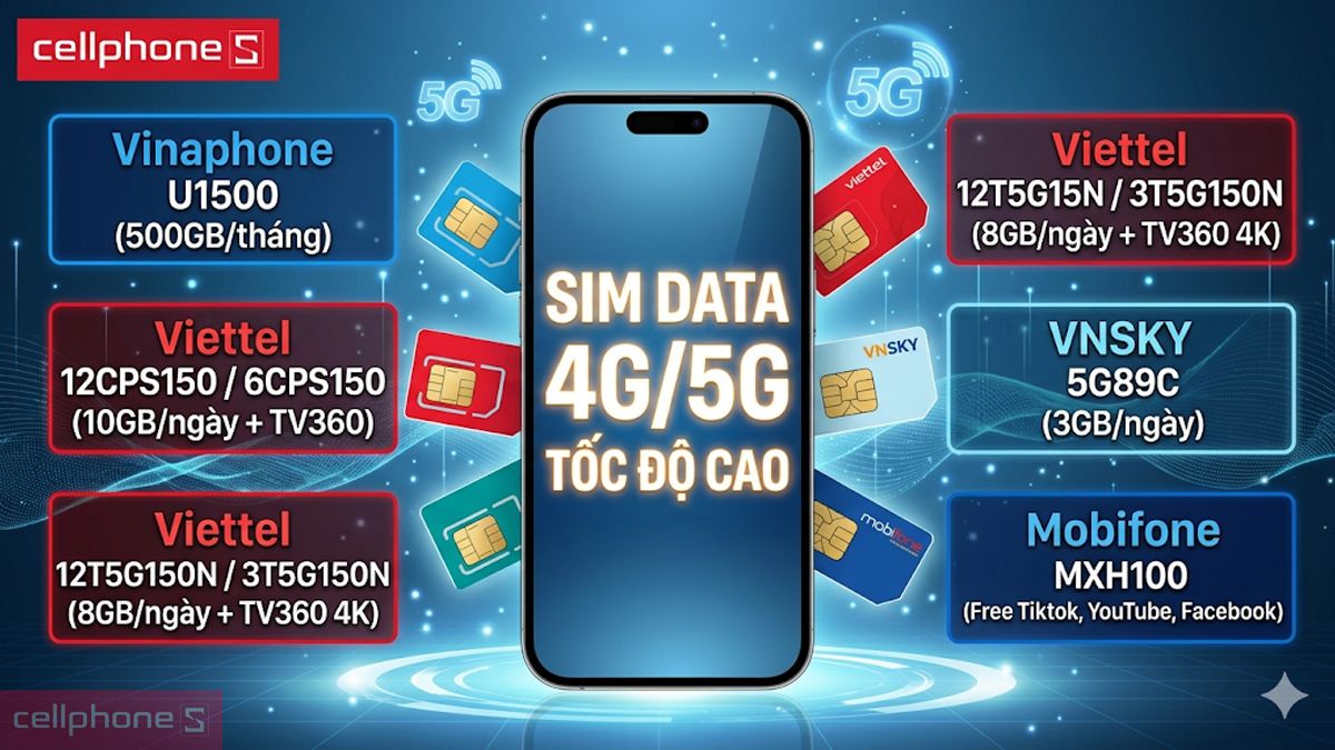 Các gói SIM điện thoại 4G/5G được ưa chuộng tại CellphoneS