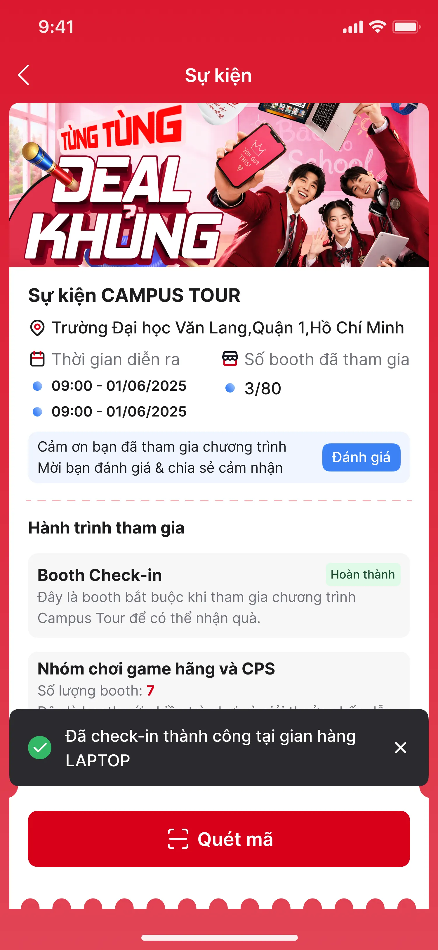 Thông báo đã check-in thành công