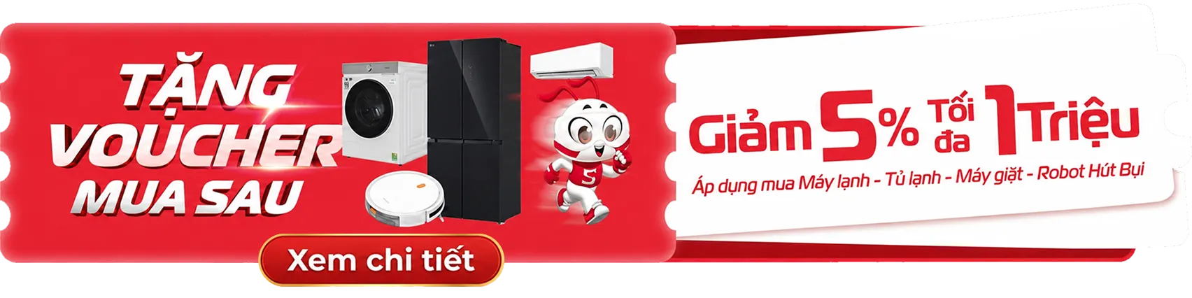 Tặng voucher giảm 5% (tối đa 1 triệu)