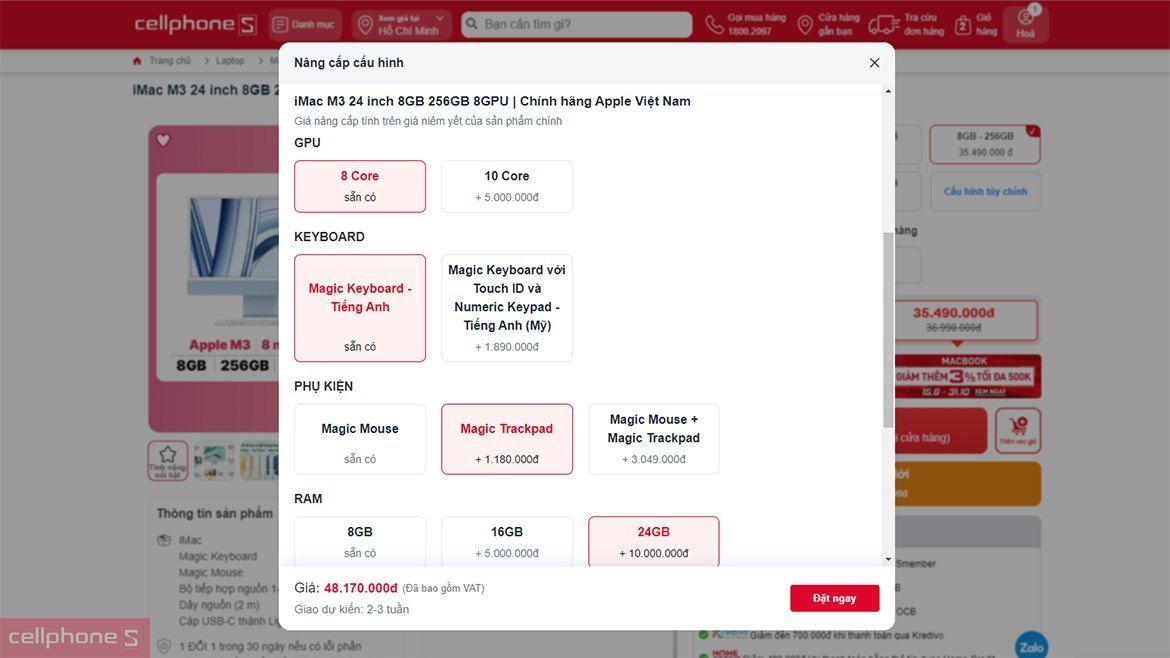 Build Mac CTO giá rẻ, trả góp tốt tại CellphoneS