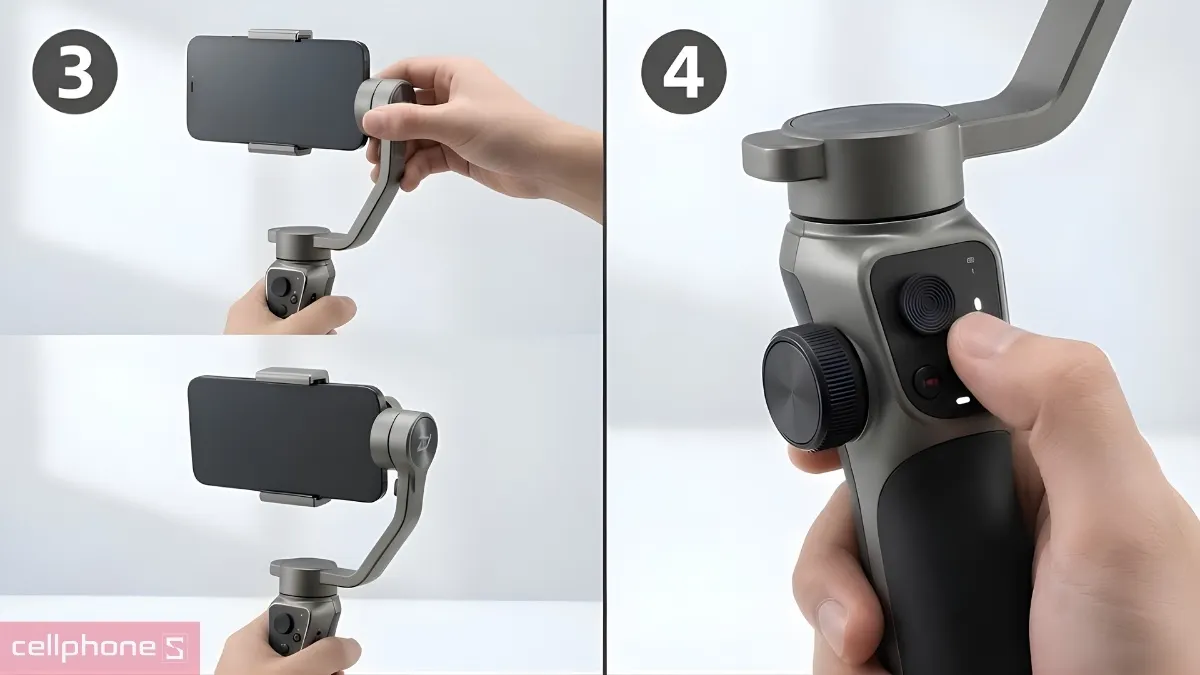 Nhấn giữ nút nguồn bật Gimbal để thực hiện quay
