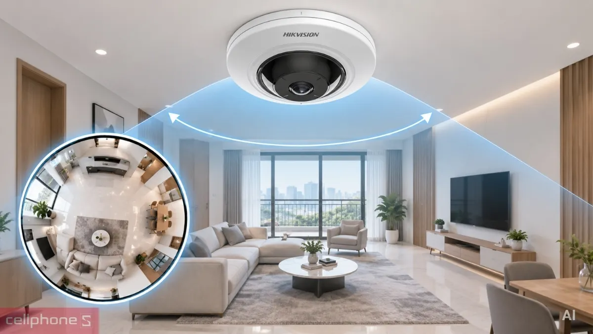 Camera Hikvision 5MP cho góc nhìn 180 độ và khả năng cảnh báo chủ động.