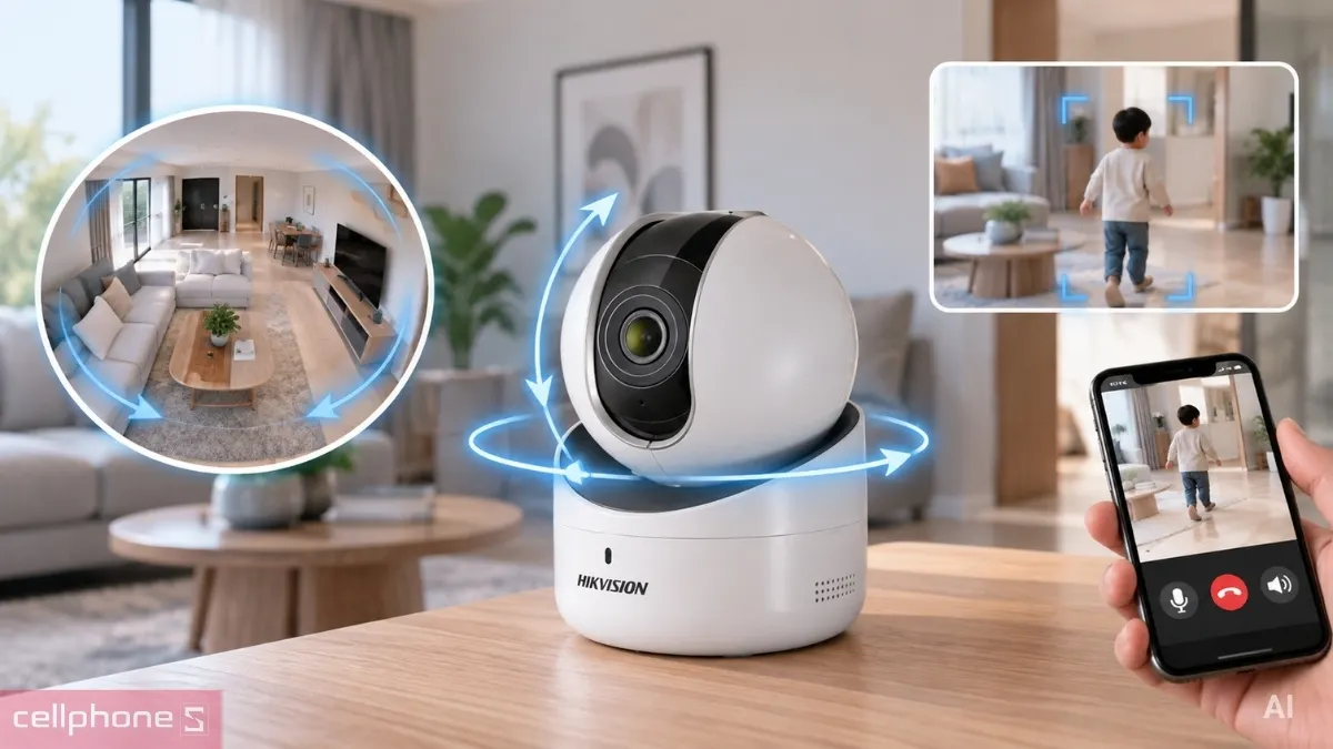Camera Hikvision DS-2CV2Q21FD-IW xoay linh hoạt, hỗ trợ theo dõi chuyển động