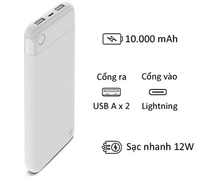 Pin sạc dự phòng belkin boost charge input lightning 10000mah chính hãng,  giá rẻ, trả góp 0%